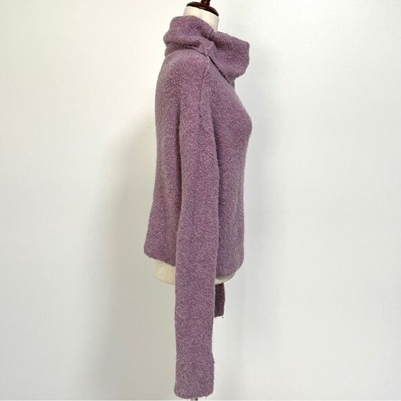 Free People Stormy Pullover Sweater Pink Purple S Cowl Neck Boucle Teddy Crop - Picture 14 of 16